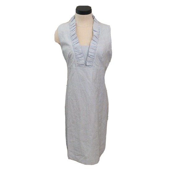 Jessica Howard Dresses & Skirts - Jessica Howard NEW Dress White Blue Pinstripe Sleeveless Ruffle Neck Size 12